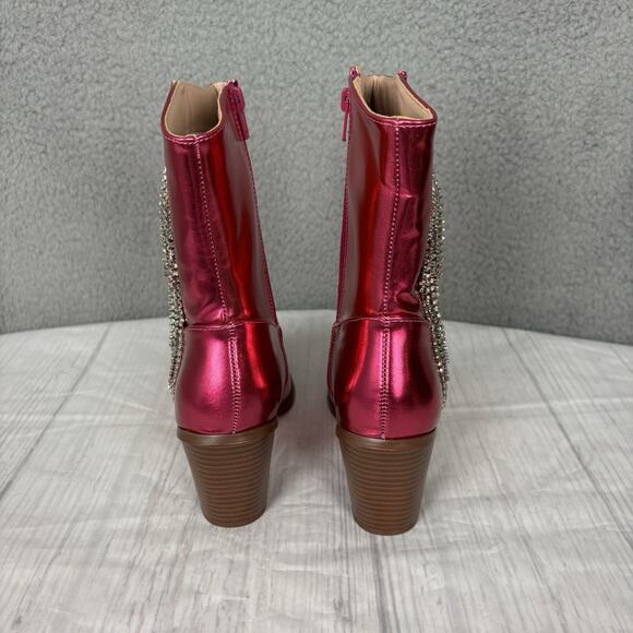 Chase & Chloe Women's Western Mid Calf Boots Cowgirl Size 7.5 Fuchsia Metallic - Picture 4 of 15